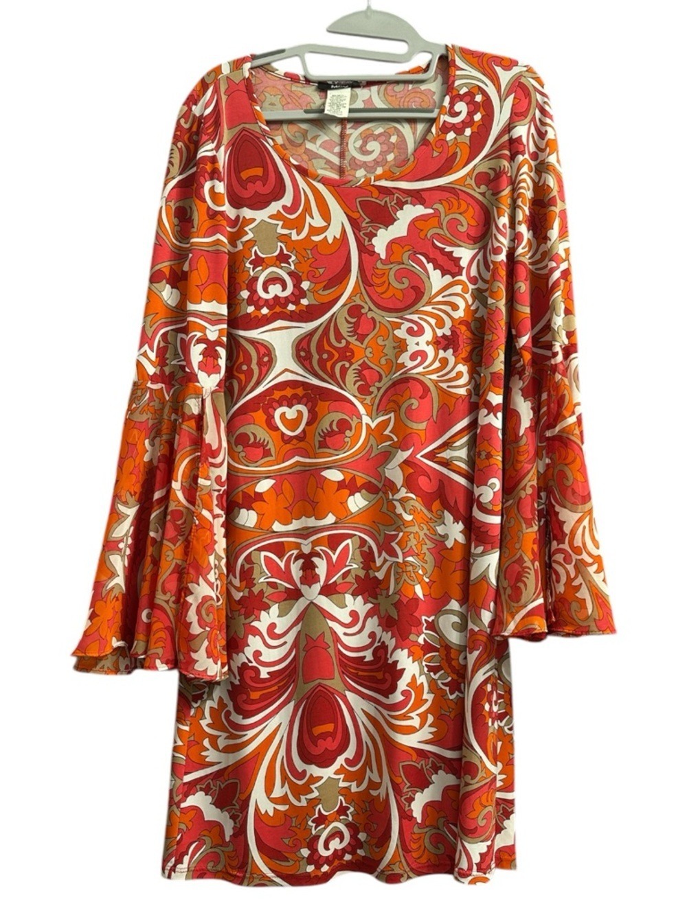 MSK Retro Orange Paisley Bell-Sleeve Midi Dress - Picture 2 of 7